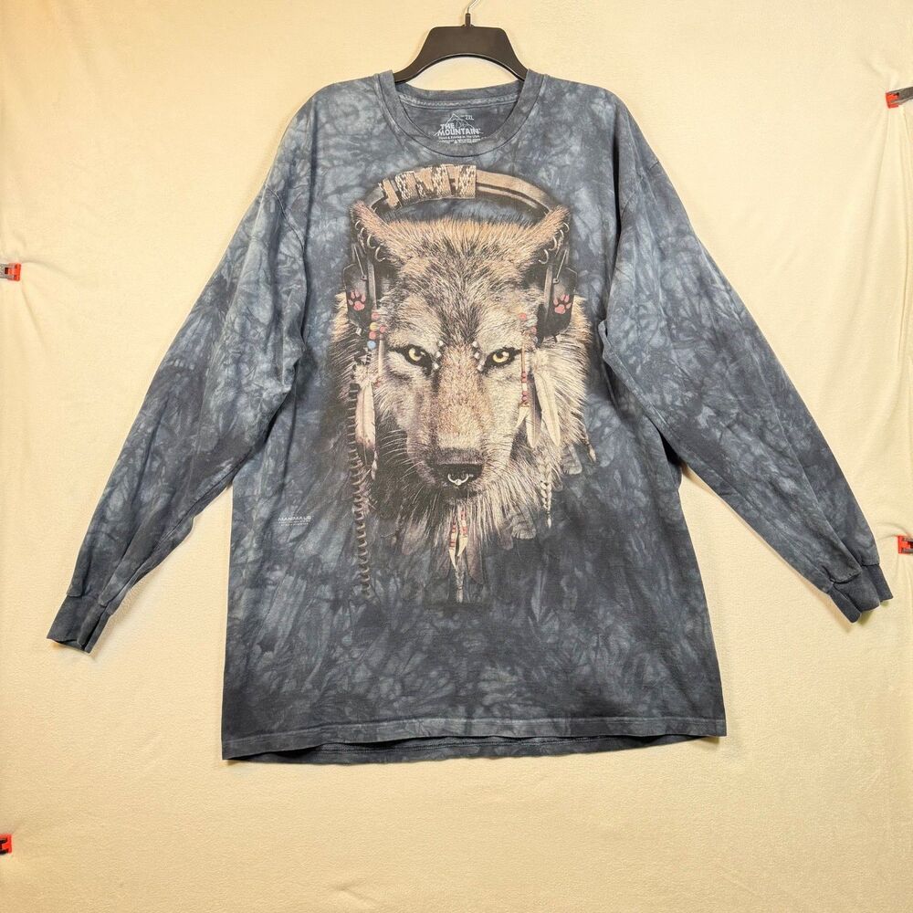 The Mountain Wolf Long Sleeve T Shirt 2XL Tie Dye Gray Southwestern Graphic USA